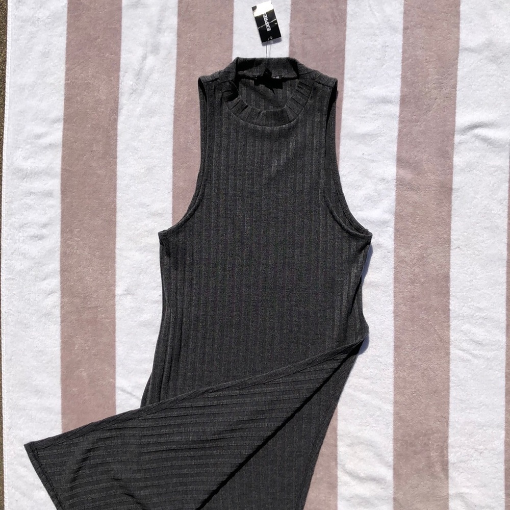 EXPRESS - Long Asymmetrical Mock Neck Tank w/ Slit
